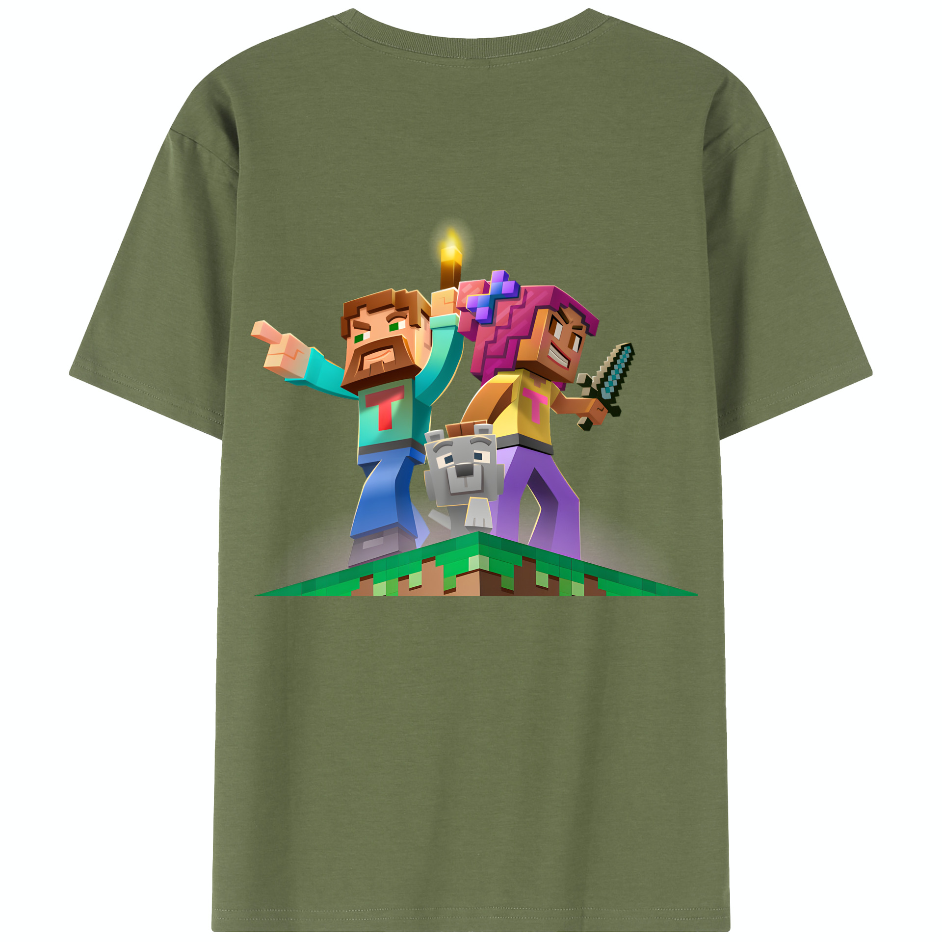 （画像用） マインクラフト ブロックの世界 Minecraft MC Block world 綿100％半袖Tシャツ（背面プリント）